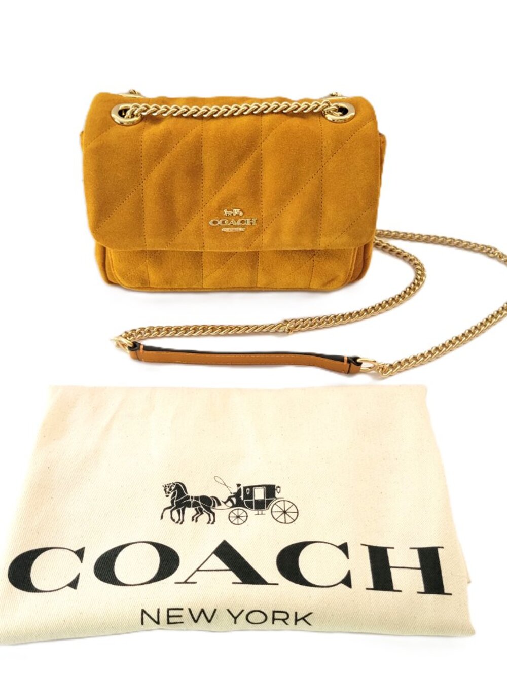 Coach CEU18 Elodie 18 Suede Leather Quilted Crossbody Small Bag Marigold Handbag